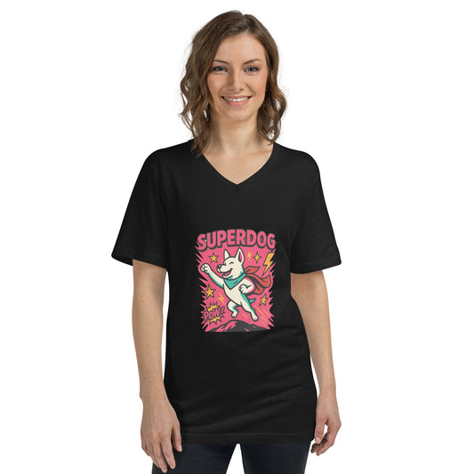Kurzärmeliges Unisex - T-Shirt mit V - Ausschnitt - Superdog - Hundeo Shop