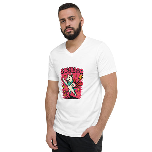 Kurzärmeliges Unisex - T-Shirt mit V - Ausschnitt - Superdog - Hundeo Shop