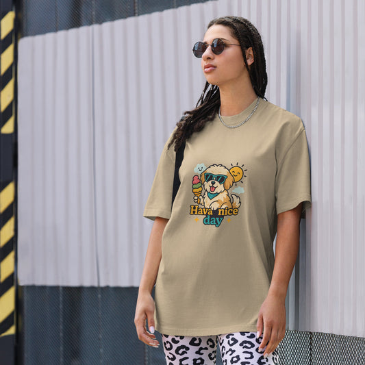 Oversized T-Shirt mit verwaschenem Look - Hava nice day - Hundeo Shop