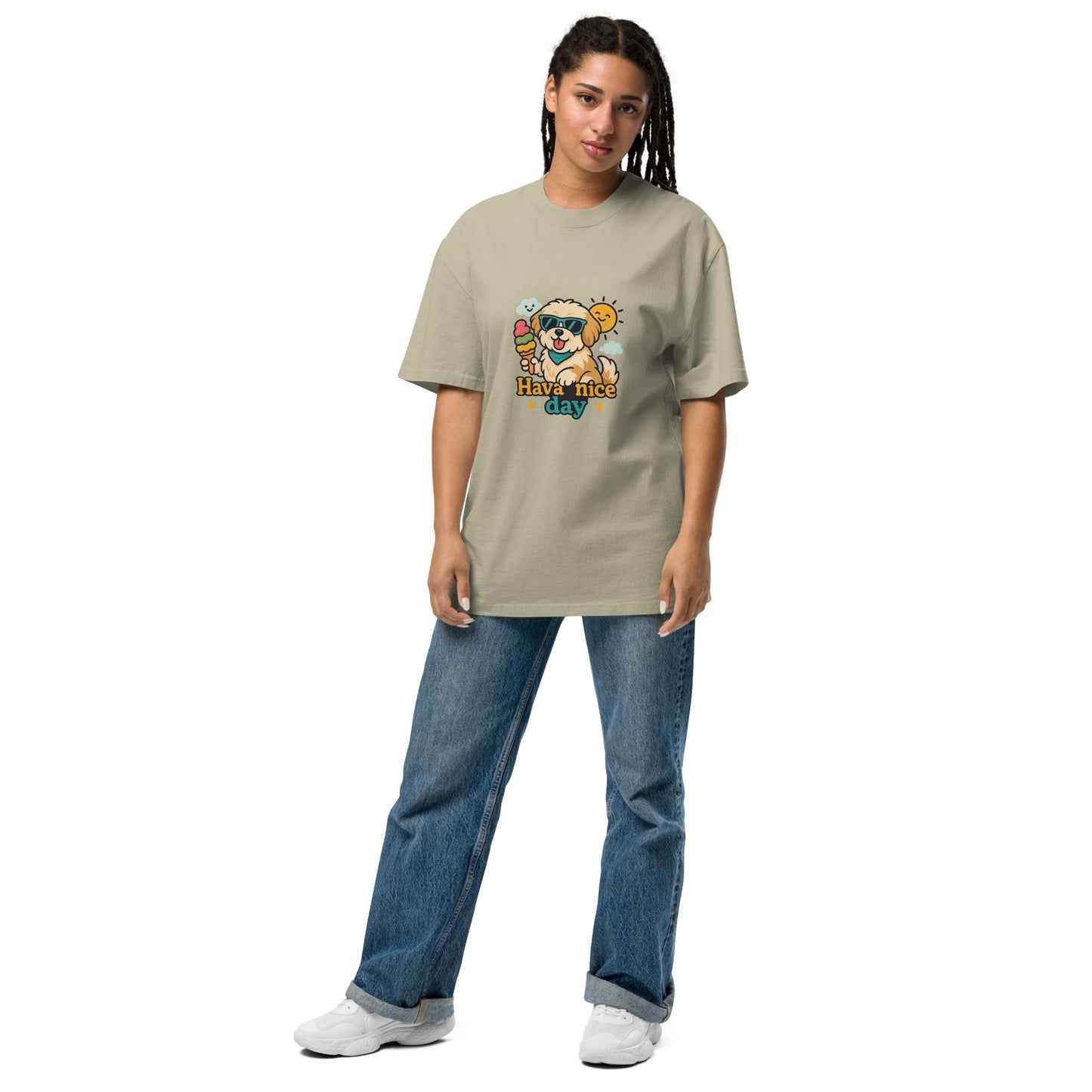Oversized T-Shirt mit verwaschenem Look - Hava nice day - Hundeo Shop
