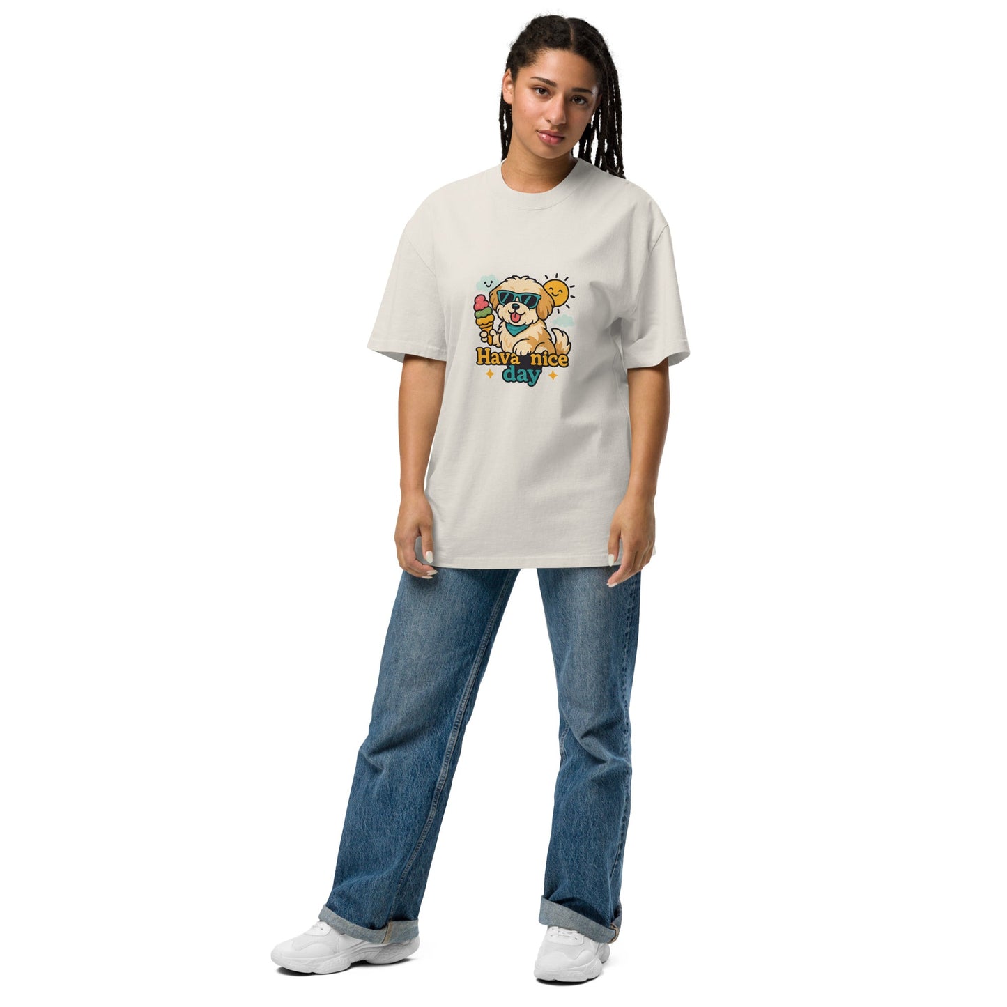 Oversized T-Shirt mit verwaschenem Look - Hava nice day - Hundeo Shop