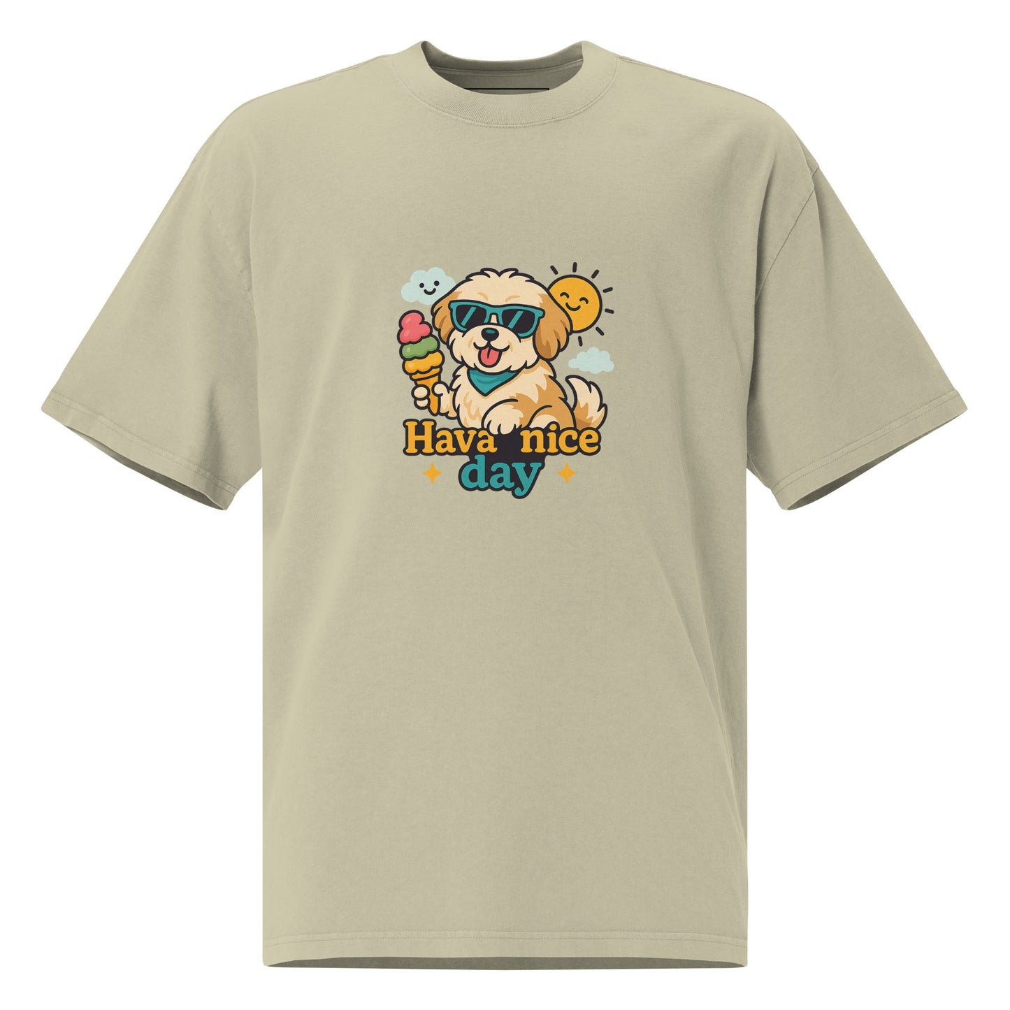 Oversized T-Shirt mit verwaschenem Look - Hava nice day - Hundeo Shop