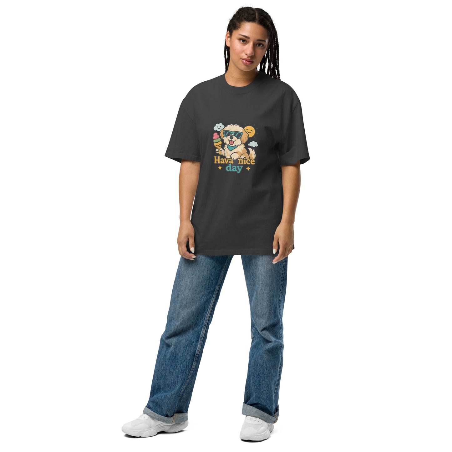 Oversized T-Shirt mit verwaschenem Look - Hava nice day - Hundeo Shop
