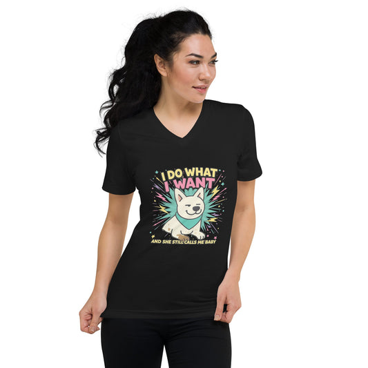 Kurzärmeliges Unisex - T-Shirt mit V - Ausschnitt - Hundeo Shop